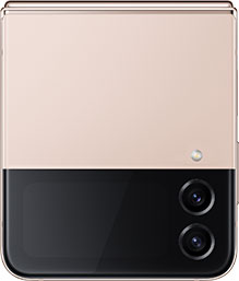 Galaxy Z Flip4 in Pink Gold folded and seen from the Front Cover.