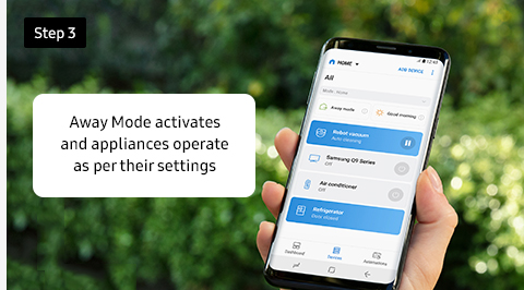 Away Mode activates and appliances operate as per their settings